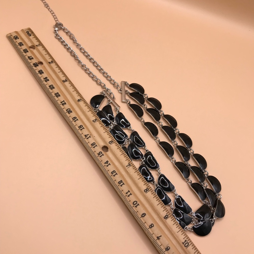 Silver-Tone & Black Enamel Multi-Layer Necklace - Picture 6 of 8